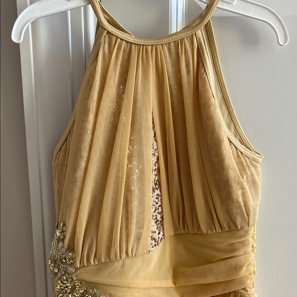 EUC Weissman Elegant Gold Asymmetrical Dance Costume - size MC - Picture 2 of 12
